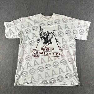 Alabama Crimson Tide T Shirt Size Large All Over Print 90s Vintage AOP Football